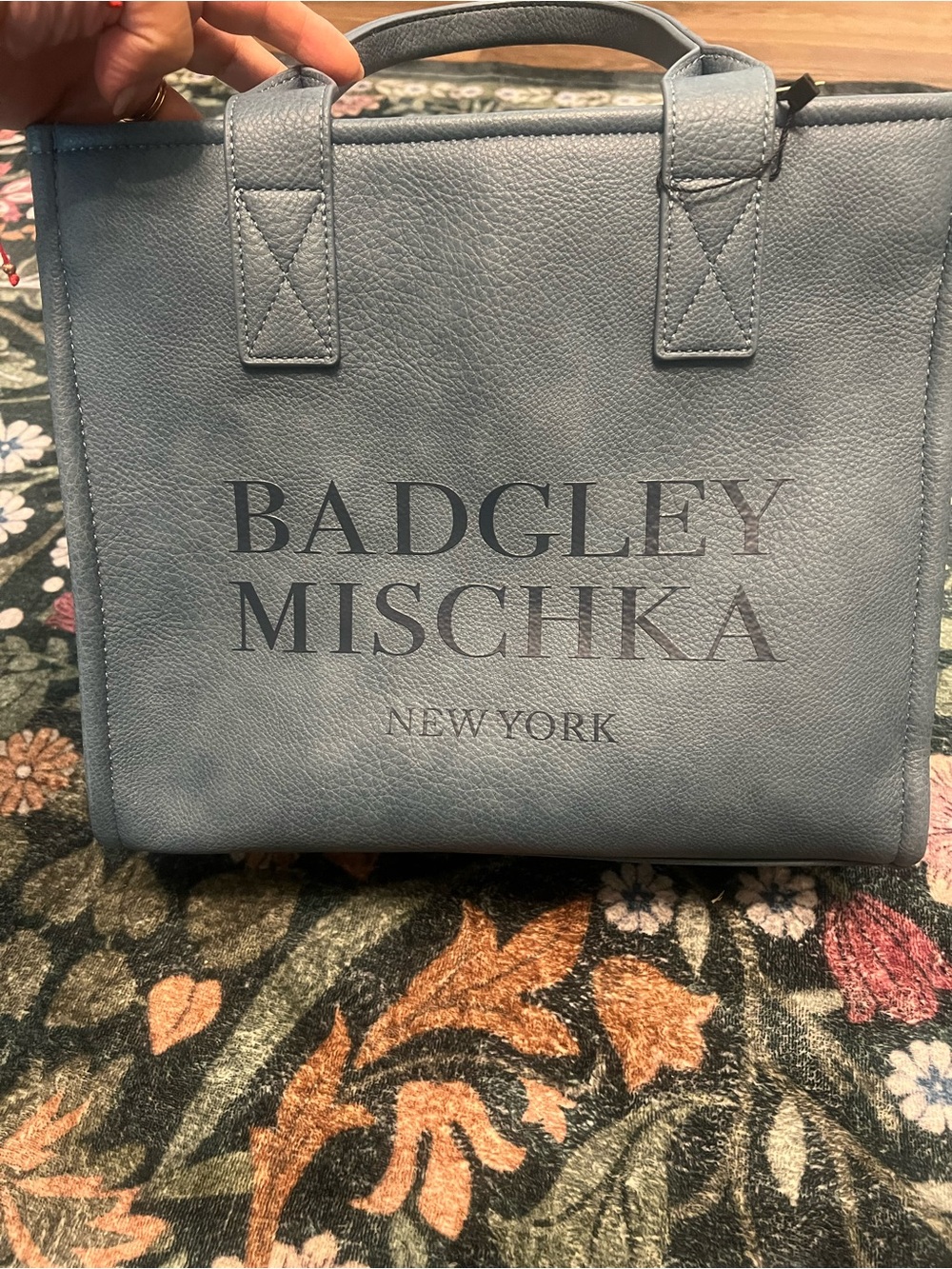 Badgley Mischka Light Blue Faux Leather Tote Bag